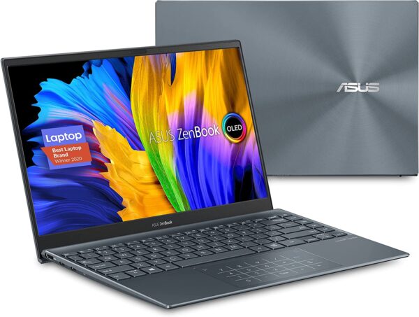 ASUS ZenBook 13 OLED Ultra-Slim Laptop, 13.3” OLED FHD NanoEdge Bezel Display, AMD Ryzen 7 5700U, 8GB LPDDR4X RAM, 512GB PCIe SSD, NumberPad, Wi-Fi 5, Windows 11 Home, Pine Grey, UM325UA-DH71