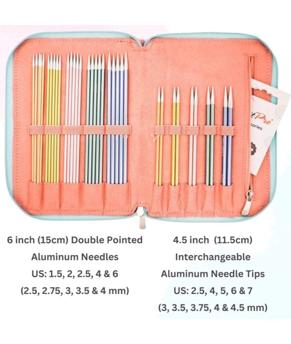 KnitPro Sweet Affair Knitting Set Includes 5 x 4.5in. Interchangeable Tips, 5 x 6in. Double Point Sets, 4 Skeins Terra Yarn (175gr), 6 Project Inspirations, 2 Cases Bundled with 1 Artsiga Crafts Bag - Image 5