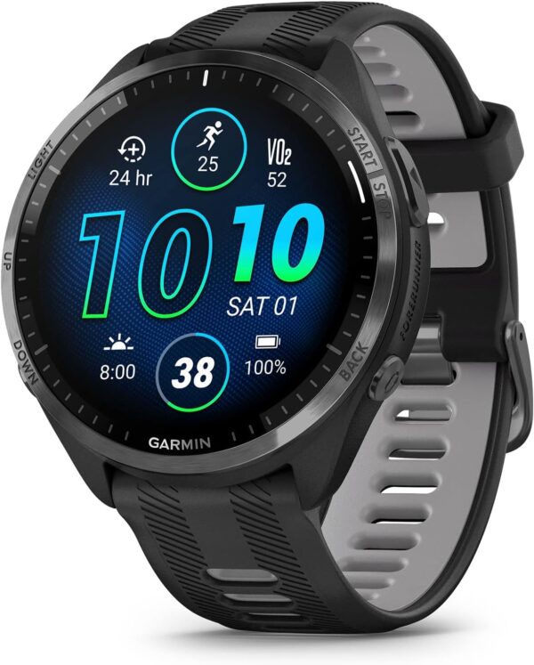 Garmin Forerunner® 965 Running Smart Watch, Colorful AMOLED Display, Training Measures and Recovery Information, Black and Powder Grey,
