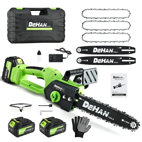 12-Inch Brushless Chainsaw, Cordless Chain saw,1000W Motor with 2 × 4.0Ah Batteries & 2 Guide Bars, 3 Chains, Lightweight Handheld Saw for Tree Trimming, Wood Cutting, Pruning