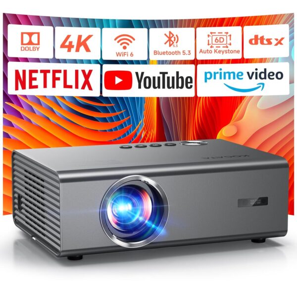 4K Projector with Netflix and Dolby Audio, Auto Focus 1200ANSI and 6D Keystone Kogata Smart Projector with Built-in Apps, Outdoor Movie Projector with WiFi 6